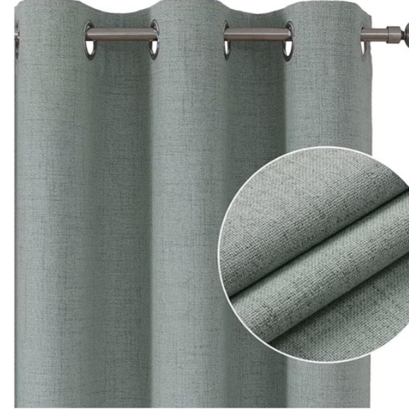 SAGE TEAL GREEN Blackout Lined Heavy Textured Grommet Curtains Drapes 95”x52” - Picture 2 of 15